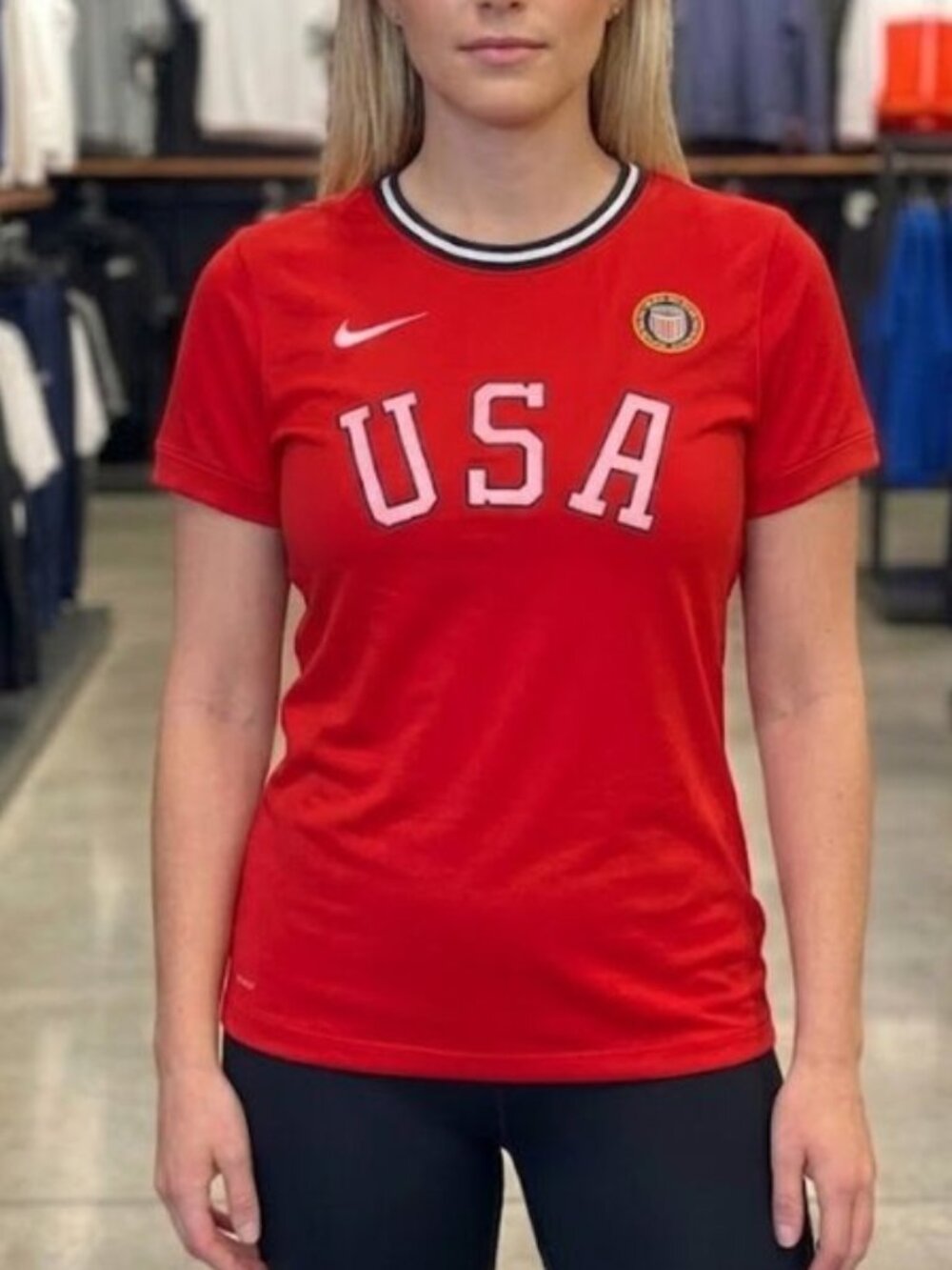Nike USA Olympic Heritage Sports Soccer Red Ringer T-shirt Women's S NEW